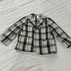 JANIE & JACK Boys Madras Plaid Sportcoat Suit Coat 2T Yellow Polo Sweater Vest